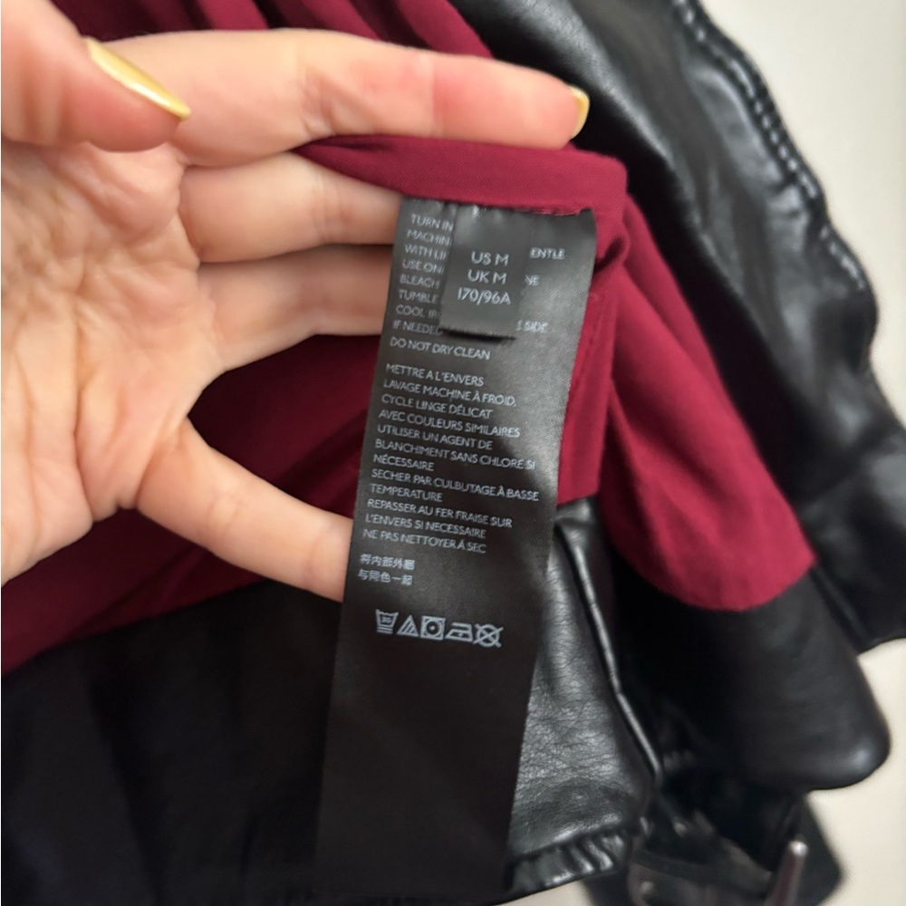 We The Free People Black Fenix Faux Leather Moto ZIP UP Jacket Sz. M - Picture 7 of 9